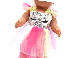 foto van Baby Born kleertjes - regenboog glitter jurkje - voor poppen 43 cm -