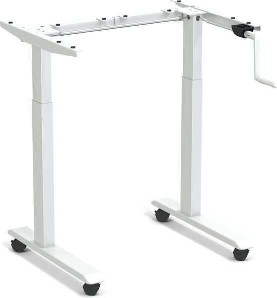 Worktrainer - StudyDesk - Klein bureau assis-debout à manivelle - Hauteur 60,8 - 106 cm - Largeur 75 - 110 cm - Mobile - Hauteur réglable - Argent