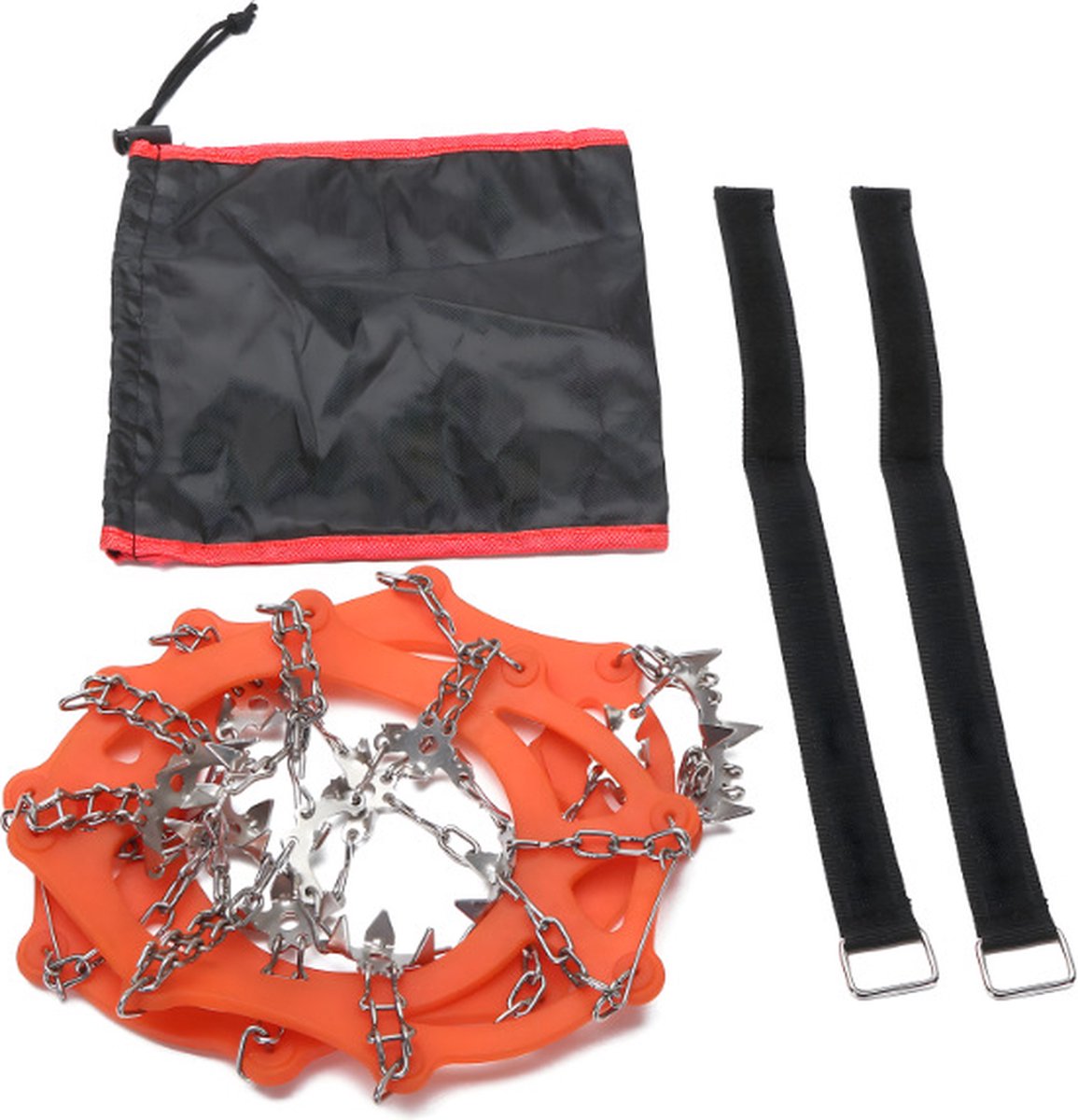 1 paar stijgijzers, ijsnoppen, tractie, sneeuwgrepen voor laarzen, schoenen, dames, heren, antislip, 24 roestvrijstalen spikes, veilige bescherming voor wandelen, vissen, wandelen, klimmen, bergbeklimmen (M) - oranje