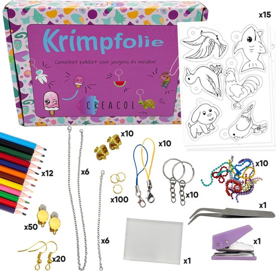 Creacol Krimpfolie set 235 delig - Krimpfolie vellen – Krimpfolie sleutelhangers maken- Krimpfolie knutselpakket
