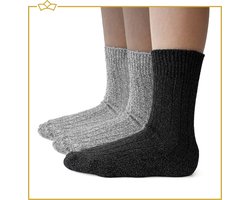 ATTREZZO® Sokken - Noorse Sokken - 3 paar - Wol - Nordic Socks - Grijs gemeleerd - maat 39-42