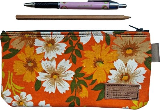 Toetie & Zo - Etui - Stof - Bloemen - Oranje - Mobieltas - Makeuptas