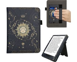 kwmobile e-reader hoesje geschikt voor Amazon Kindle Paperwhite (2024) / Colorsoft hoes - E reader flip case van kunstleer - Ereader cover met stand - Tarotkaart design in donkerblauw / geel / zwart