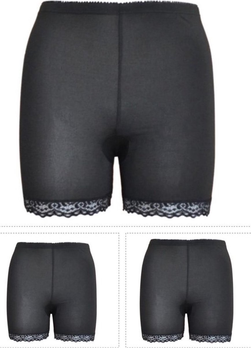 Dames boxershorts - fietsbroekje 3 pack lange pijp met kant XXL zwart