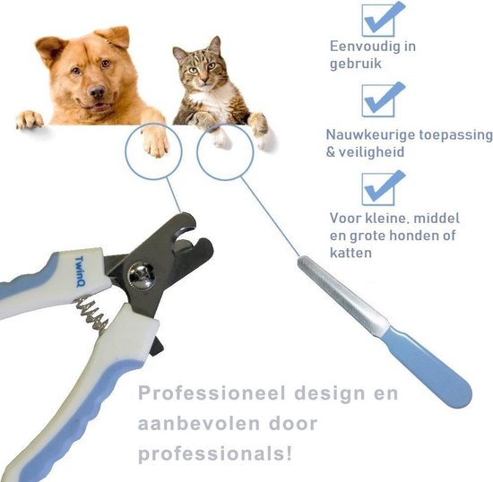 TwinQ Professionele Nagelknipper Hond/Kat - Dierennagelknipper - Blauw/Wit - TwinQ