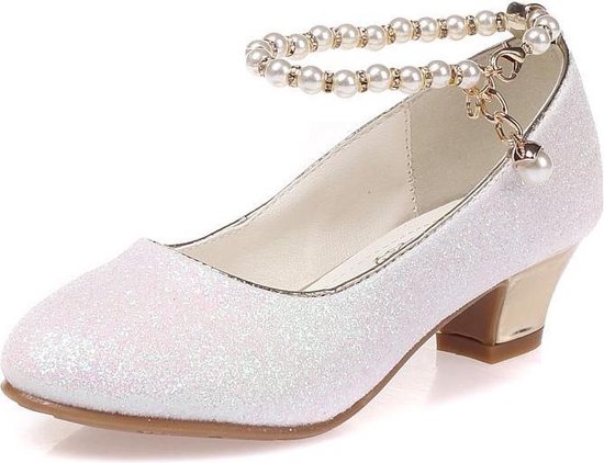 boog grijnzend Artiest Communie schoenen - Prinsessen schoenen wit glitter met pareltjes - maat 34...  | bol.com