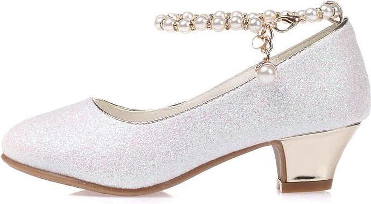 capsule Krachtig Handig Communie schoenen - Prinsessen schoenen wit glitter met pareltjes - maat 35...  | bol.com
