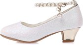 Communie schoenen - Prinsessen schoenen wit glitter met pareltjes - maat 35 (binnenmaat 22,5 cm) bij bruidsmeisjes jurk