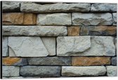 Dibond –Muur van Verschillende Stenen– 150x100 Foto op Aluminium (Wanddecoratie van metaal)