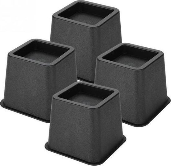 Bedverhogers zwart - bedklossen - meubelverhogers - stoelverhogers 8 cm hoog. Per set van 4. Max. 600 kg