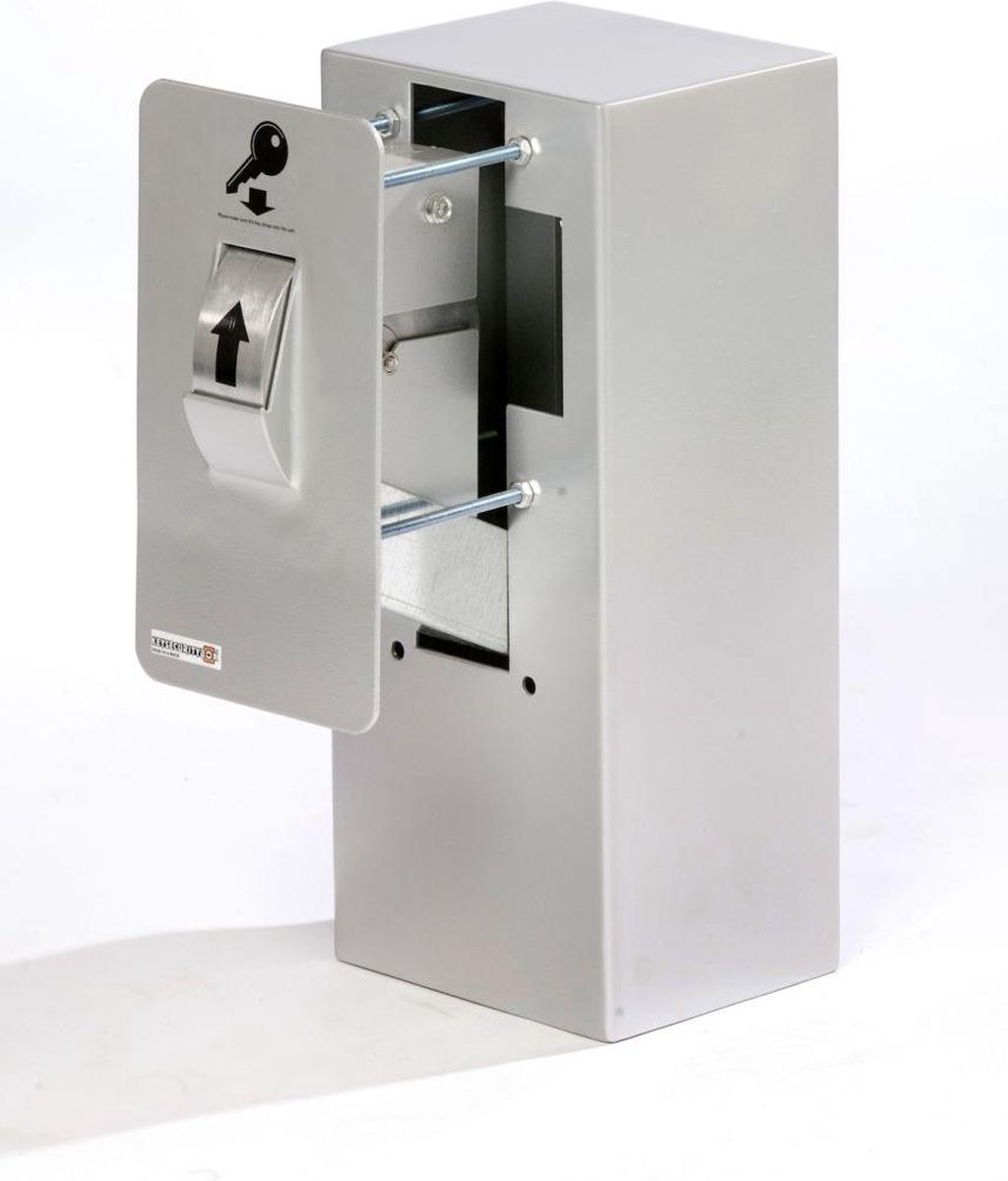 Keysecuritybox KSB007 inbouw sleutel afstortkluis met gevelplaat, rolwiel en binnenkluis.