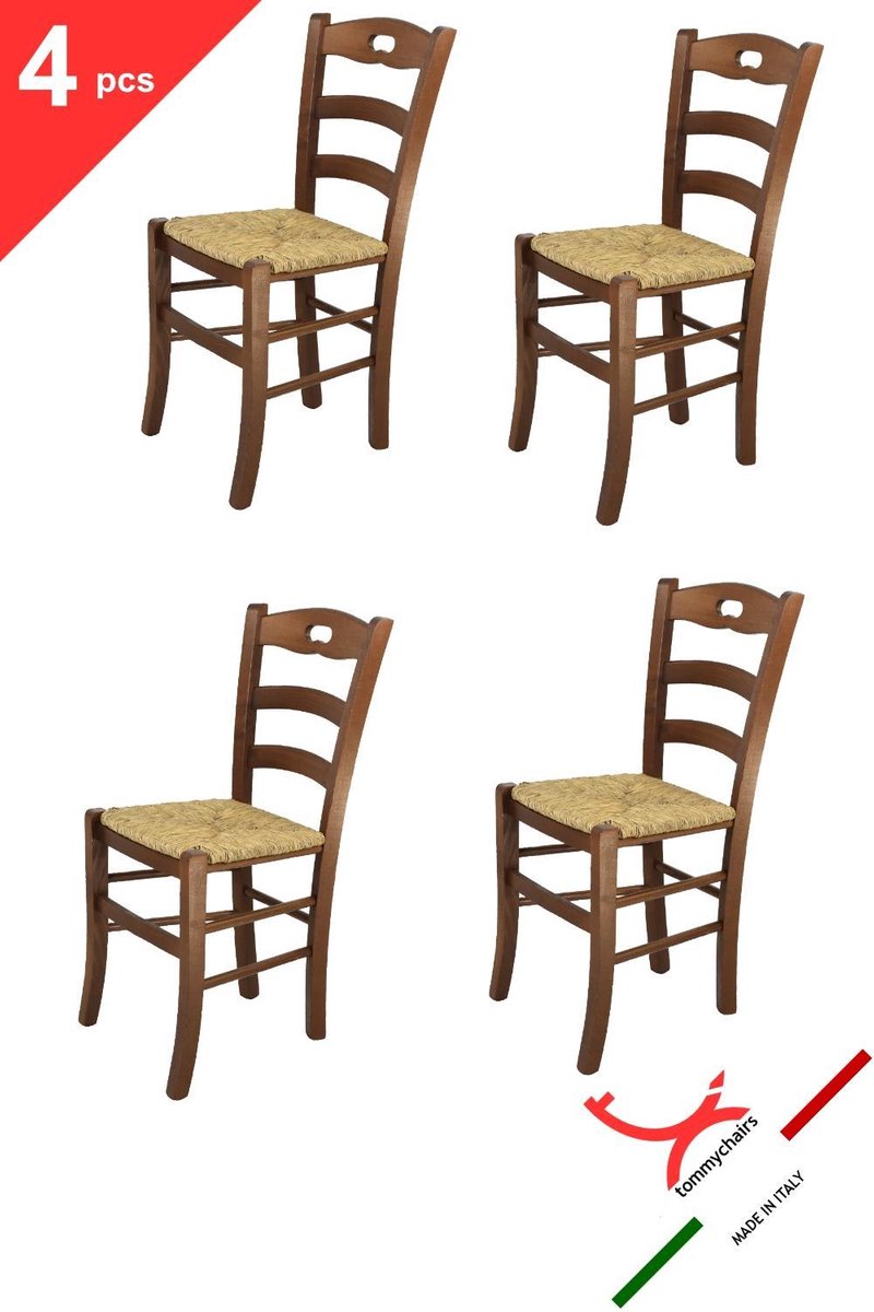 Tommychairs Savoie - Eetkamerstoelen - Set van 4 - Licht Walnoot - Rotan