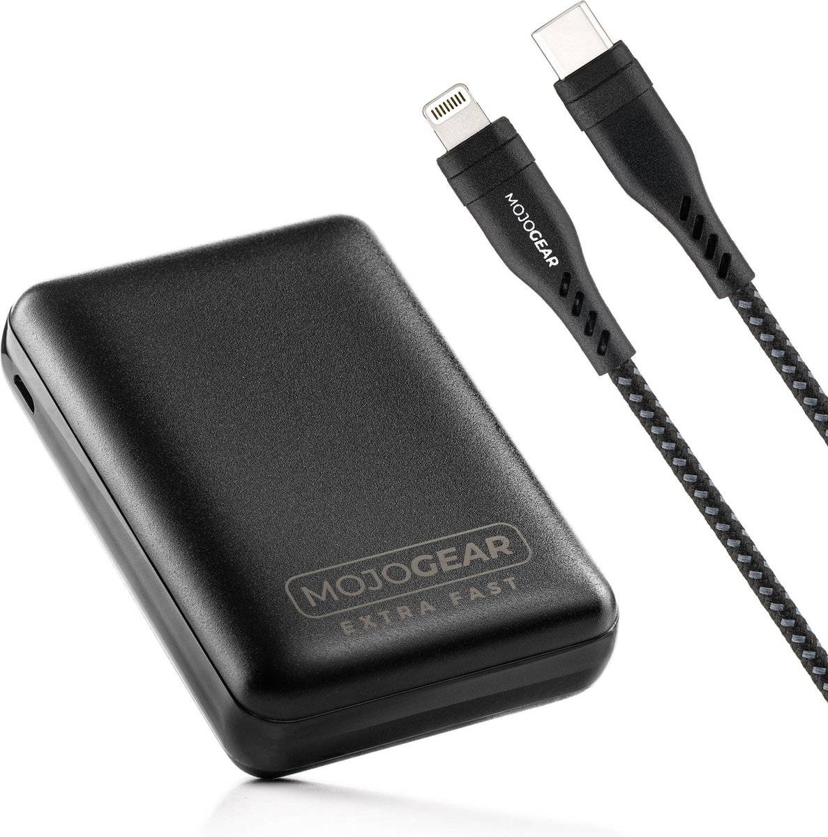 MOJOGEAR snelladen-set voor iPhone & iPad: 10.000 mAh MINI Extra Fast powerbank + Lightning naar USB-C kabel