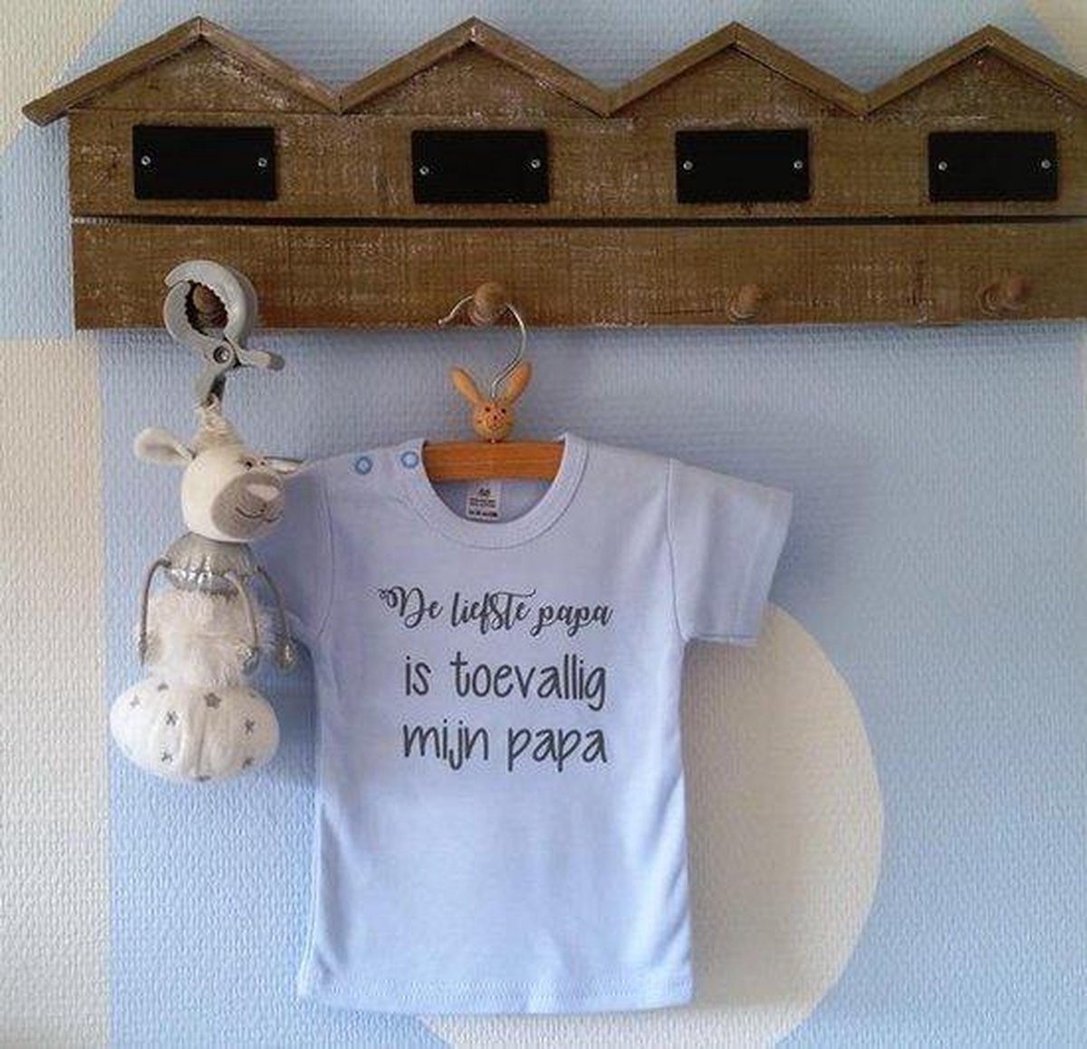 Shirtje baby blauw jongen tekst papa eerste vaderdag cadeau De Liefste papa korte mouw