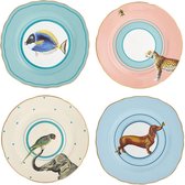 Yvonne Ellen London Carnival Animal Set van 4 Borden Ø 16 cm - Diverse Dieren Prints - Bone China Porselein - In Fraaie Geschenkdoos