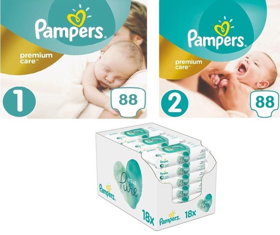 Pampers Premium Care Luiers Maat 1 & 2 + Pampers Aqua Pure Billendoekjes -  864 Stuks -... | bol.com