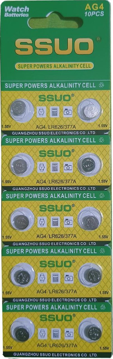 SSUO AG4 / LR626 / 377a Horloge Batterijen - 10 stuks