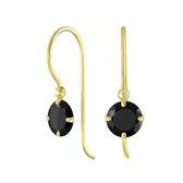 Joy|S - Zilveren classic zirkonia oorbellen rond zwart oorhangers 14k goudplating