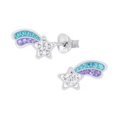 Joy|S - Zilveren vallende ster oorbellen paars blauw 13 x 6 mm