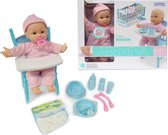 Baby Eva pop speelgoed - interactief baby pop met lunchtafel - incl. 8 accessoires (30CM