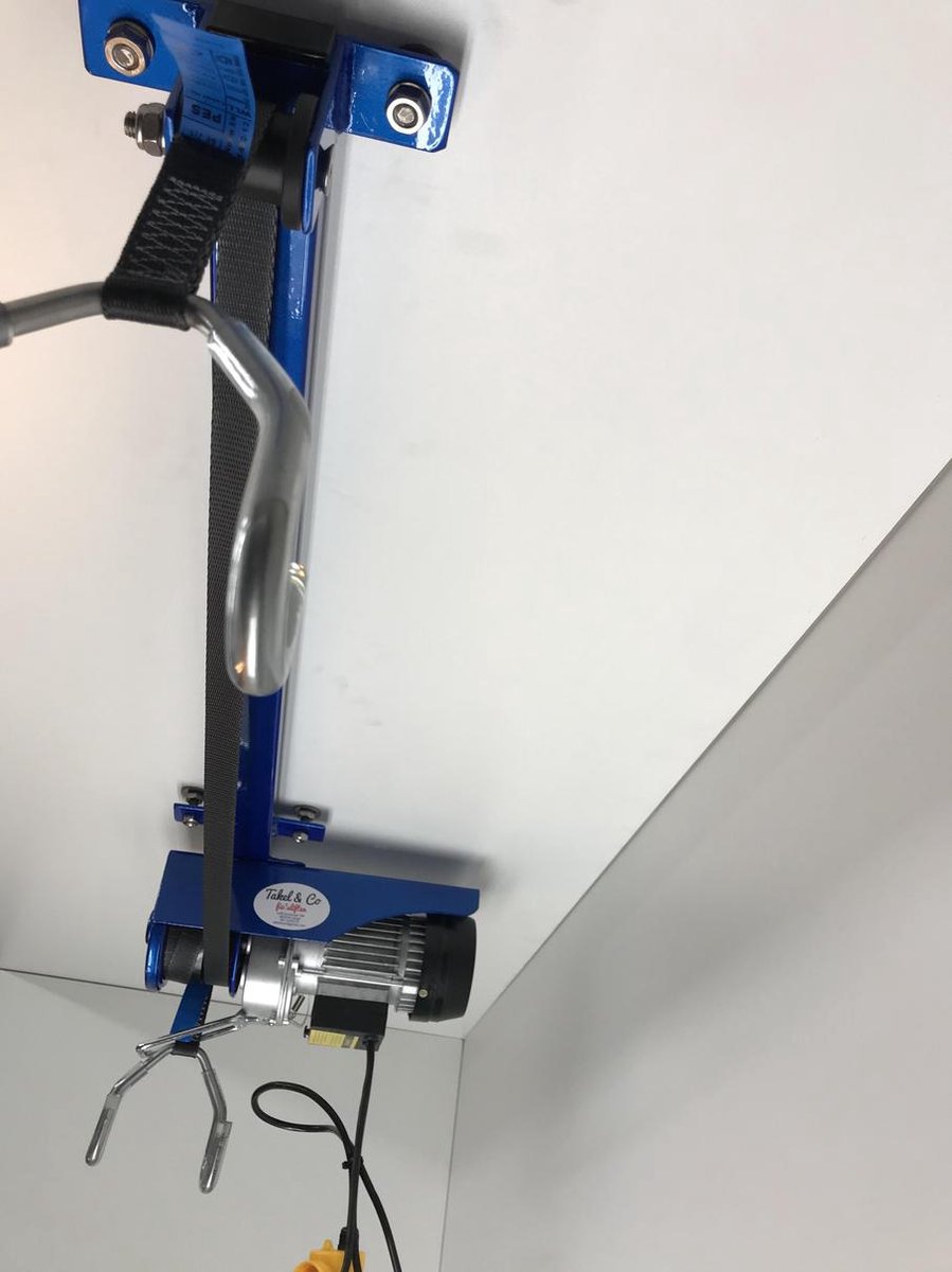 Takel en Co Electrische Fietslift blauw met zwarte hijsbanden 125kg met CE-Keur certificering
