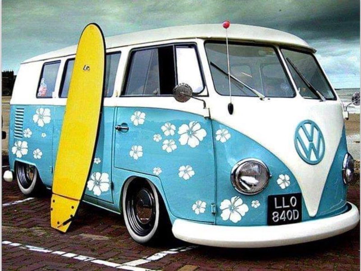 Dank je Veeg muur Dielay - Diamond Painting Pakket - Hippie Bus Volkswagen en Surfplank -  50x40 cm -... | bol.com