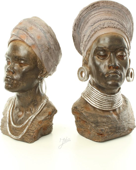 World of Decorations Beeld Afrikaanse vrouw - Set van 2 beelden - Afrikaans  beeld -... | bol.com