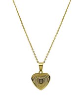 RVS Letter D Ketting met Hartje - Goud Kleur