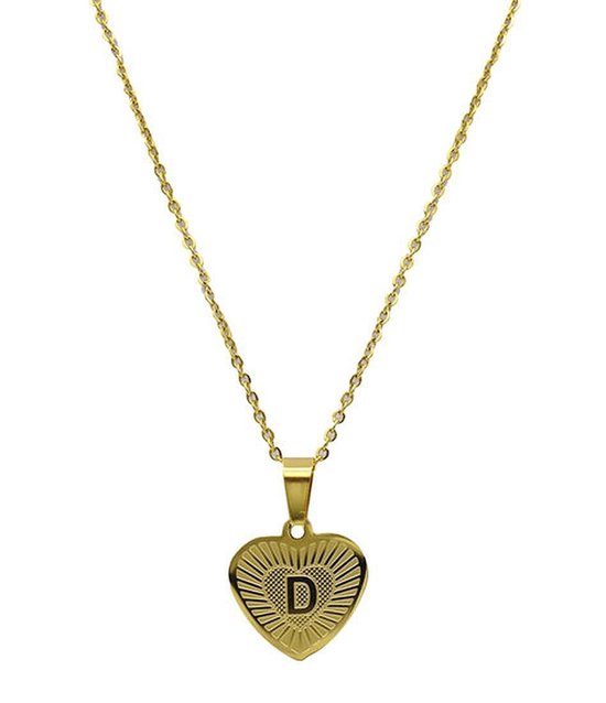 bol.com | RVS Letter D Ketting met Hartje - Goud Kleur
