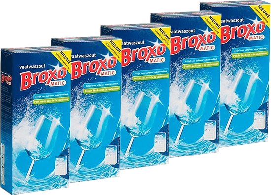 Broxo Matic Vaatwaszout 5 x 1kg | Korrels | Voorkomt Kalkafzetting | Vaatwasser zout | Promo Verpakking