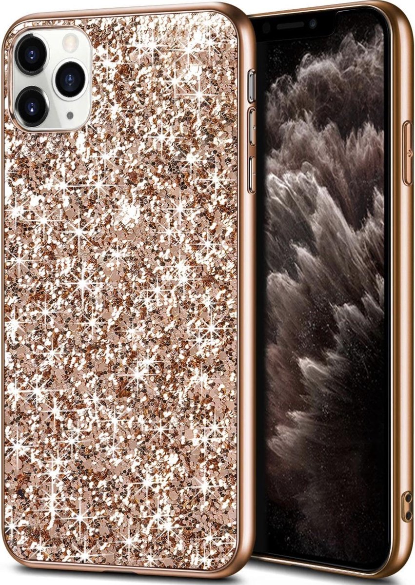 Geschikt voor Apple iPhone 11 Pro Backcover - Roze - Glitters - Hard PC Hoesje