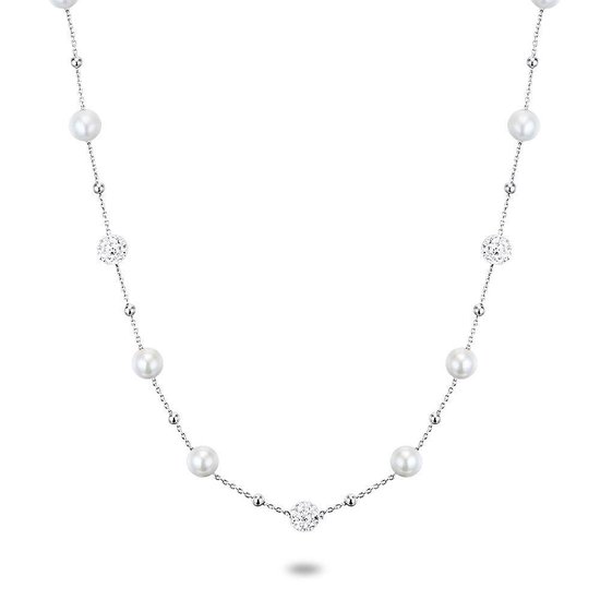 Twice As Nice Halsketting in zilver, parels en bolletjes met witte  kristallen, 6mm 43... | bol.com