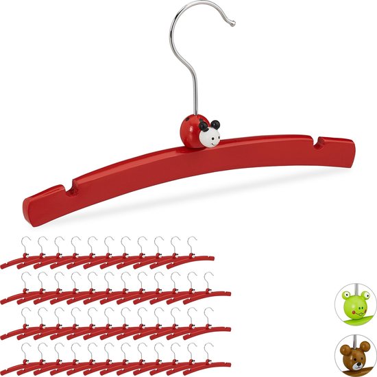 Relaxdays 48x kledinghangers baby - kinder kleerhangers - hout -  lieveheersbeestje - rood | bol.com