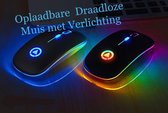 Oplaadbare Draadloze Stille (Laptop) Muis met led Verlichting 7 Kleuren en Lithium Batterij- Mat Zwart