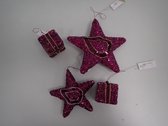 Glitter kersthangers set roze (4 stuks)