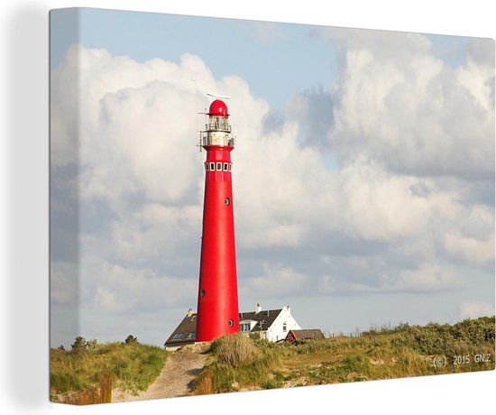 Canvas Schilderij Schiermonnikoog - Rode vuurtoren - 140x90 cm Foto print op... bol.com