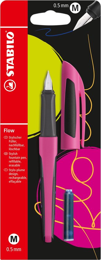 STABILO Flow - Vulpen - SPORTY Edition - Berry + 1 Inkt Cartridge | bol.com