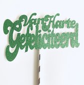 Taartdecoratie versiering| Taarttopper| Cake topper |Gefeliciteerd| Verjaardag| Gras groen glitter|14 cm| karton