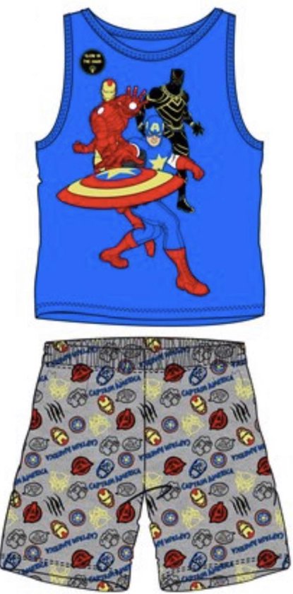 Marvel Avengers pyjama - blauw - grijs - Glow in the dark - maat 128 / 8 jaar