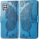 Voor Huawei Nova 6 SE Butterfly Love Flower reliÃ«f horizontaal flip lederen tas met beugel / kaartsleuf / portemonnee / lanyard (blauw)