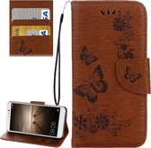 Voor Huawei Mate 9 vlinders Embossing horizontale flip lederen tas met houder & kaartsleuven & portemonnee & lanyard (bruin)