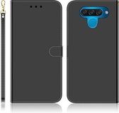 Voor LG Q60 geÃ¯miteerd spiegelend oppervlak Horizontaal flip lederen tas met houder & kaartsleuven & portemonnee & lanyard (zwart)