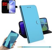 Voor xiaomi redmi k30 gelimiteerde spiegeloppervlak horizontale flip lederen case met houder & kaartsleuven & portemonnee & lanyard (blauw)