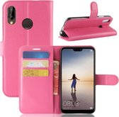 Voor Huawei P20 Lite PU + TPU Litchi Texture Horizontaal Flip Leren Case met Portemonnee & Houder & Kaartsleuven (Magenta)