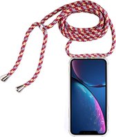 Four-Corner Anti-Fall Transparante TPU mobiele telefoonhoes met lanyard voor iPhone XR (rood abrikoos zwart)