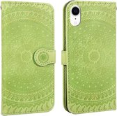 Voor iPhone XR geperst afdrukpatroon Horizontale flip PU lederen tas, met houder & kaartsleuven & portemonnee & & draagkoord (groen)