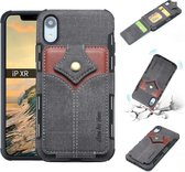 Voor iPhone XR Doek Texture + PU + TPU schokbestendige beschermhoes met kaartsleuven (zwart)