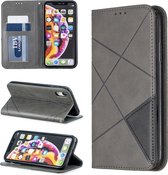 Ruit textuur horizontale flip magnetische lederen tas met houder en kaartsleuven en portemonnee voor iPhone XR (grijs)