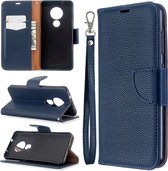 Voor Nokia 6.2 / 7.2 litchi textuur pure kleur horizontale flip pu lederen case met houder & kaartsleuven & portemonnee & lanyard (donkerblauw)