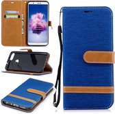 Kleurafstemming Denim Texture Leather Case voor Huawei P Smart / Enjoy 7S, met houder & kaartsleuven & portemonnee & lanyard (koningsblauw)
